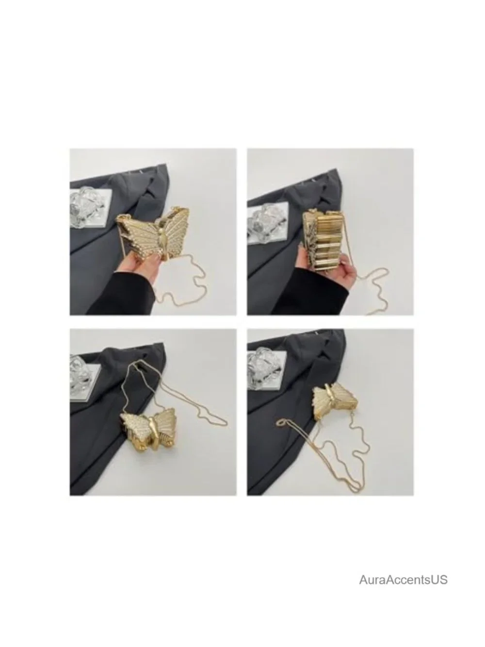 Mini Butterfly Evening Crossbody Bag Metal Purse Clutch for Women